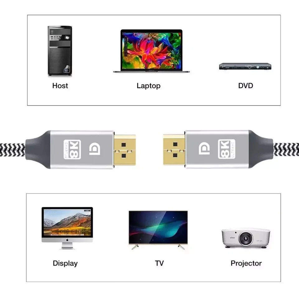 DisplayPort Cable DP 240Hz Cable DP1.4 8K 4K 144Hz 165Hz Display Port Cord Adapter For Video PC Laptop TV 8K Display Port Cable