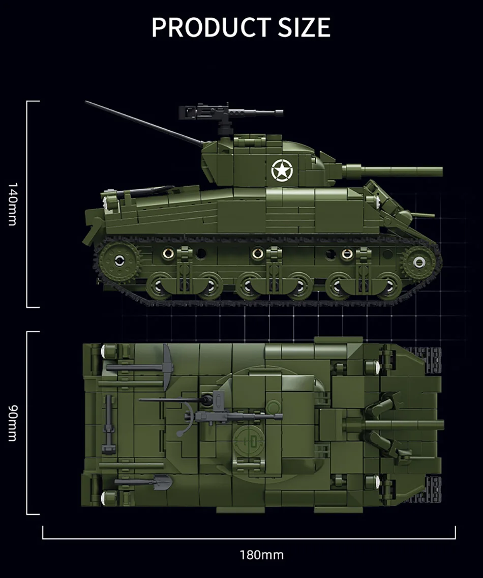 World Military War Ⅱ Sherman M4A1 Medium Tank Building Blocks Set MOC USA M4 Main Battle Tank Bricks Toys For Adult Gifts