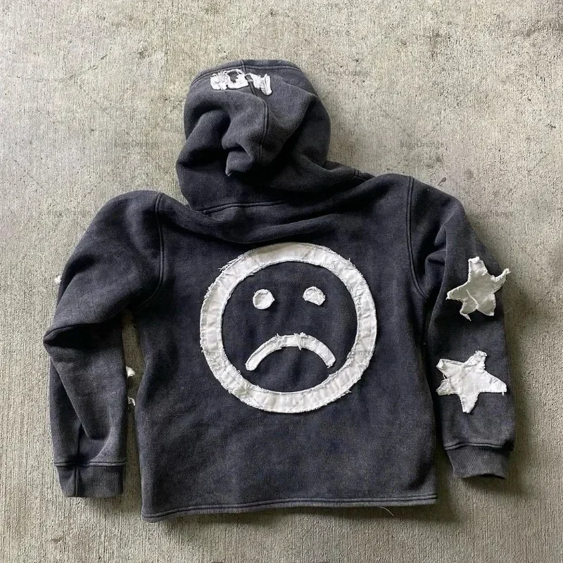 Y2k Street Star Letter Embroidered Zipper Sweatshirt Women Fashion Brand Loose Oversized Hoodie Versatile Casual Retro Jacket