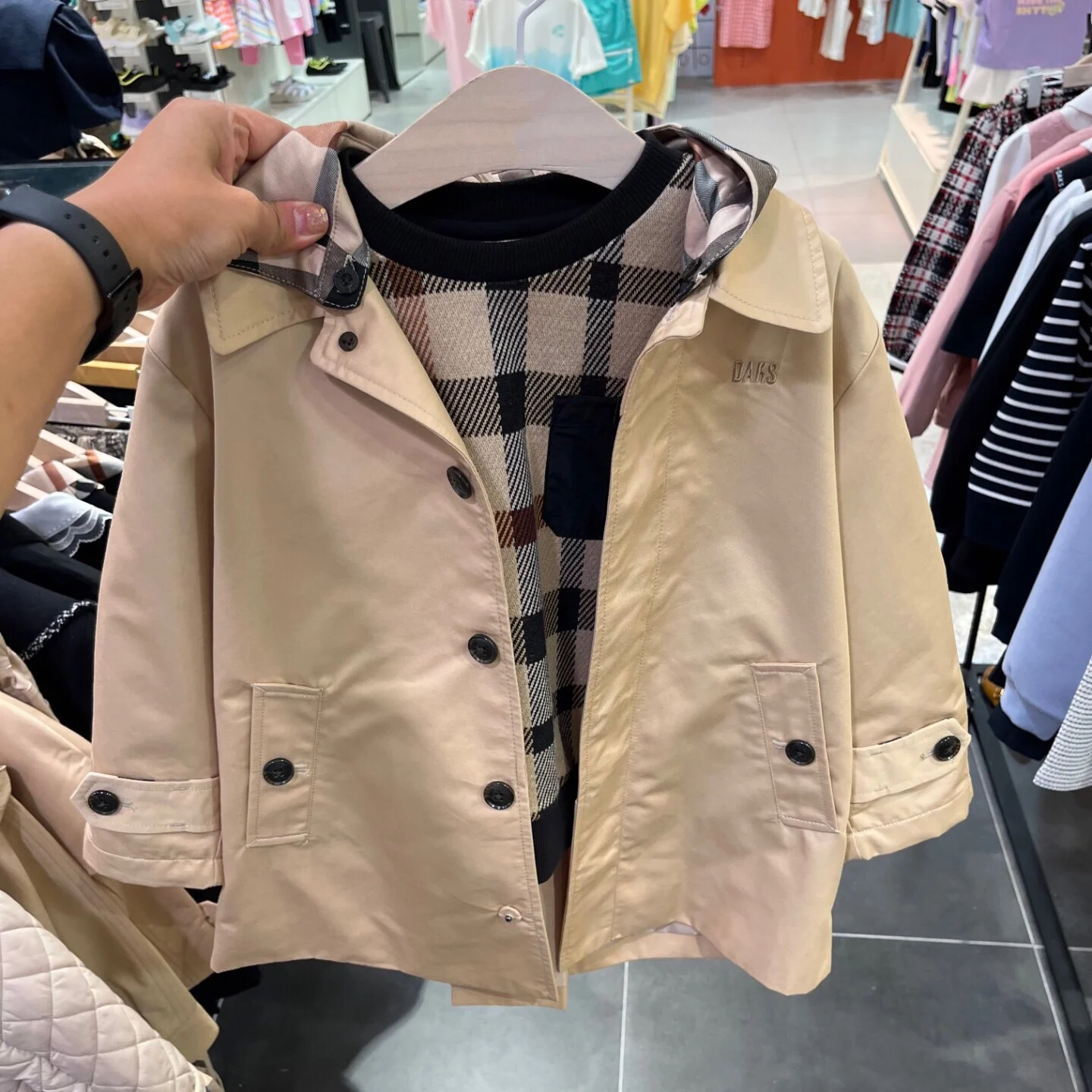 sli-briti-sle-children's-windbreaker-coat-detachable-plaid-pattern-autumn-new-arrival-mid-length-ele-dk-children'