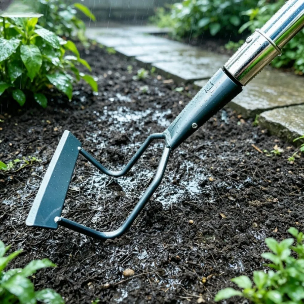 Garden Hoe Rake Tool for Removing Grass Loosening Topsoil and Preparing Beds with Ergonomic Grip and Metal Head