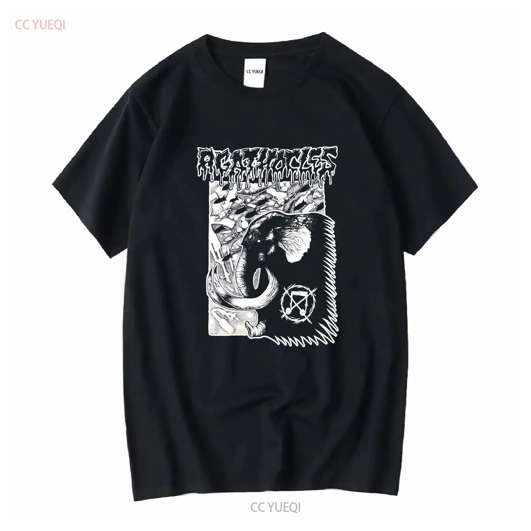 AGATHOCLES Album T Shirt  Cotton Black Men All Size S to 5XL PM977 vintage Washed Casual Stretched fashion