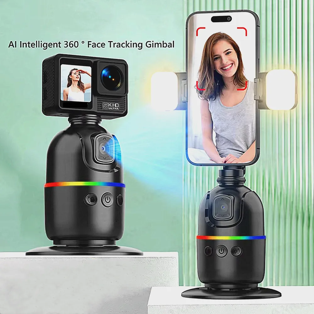 Smart Auto Face Tracking Desktop AI Gimbal for Smartphone & Action Camera 360 Rotation Follow Focus Vlog Kit, Option with Tripod