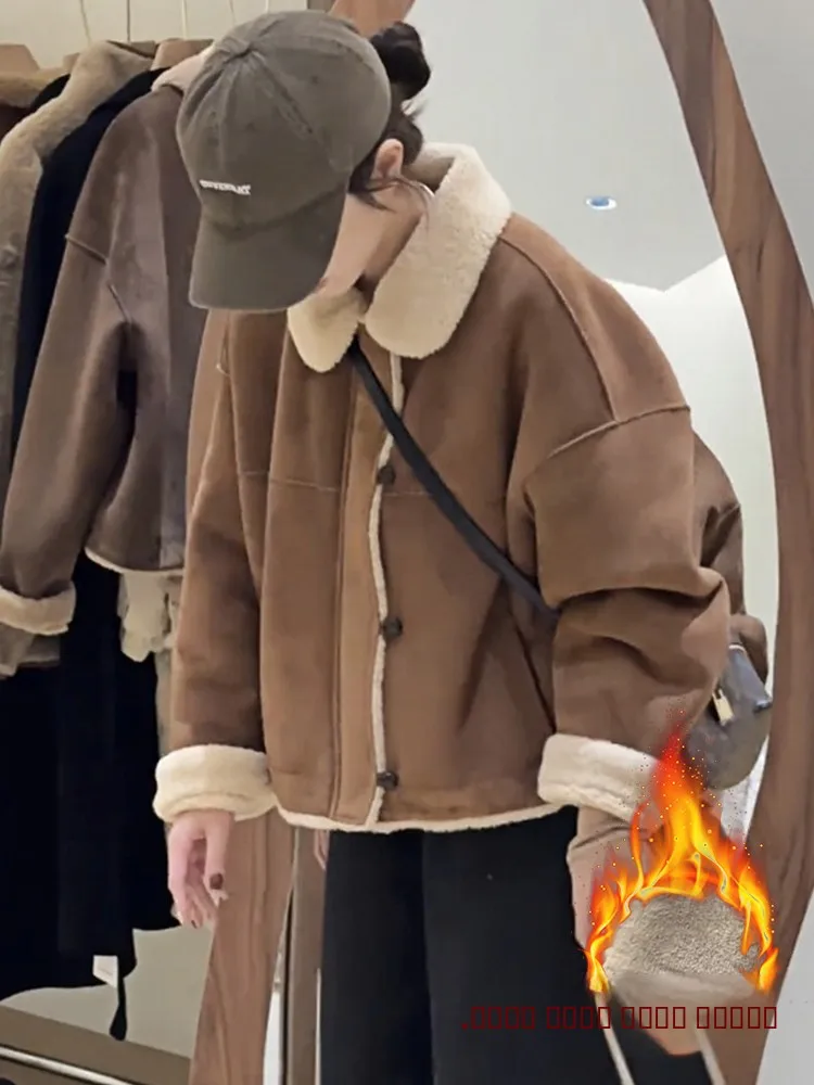 

Женское зимнее пальто Sli Ort 2025: утепленный воротник, мех, кожа, простой свободный крой, антиоксидантное покрытие