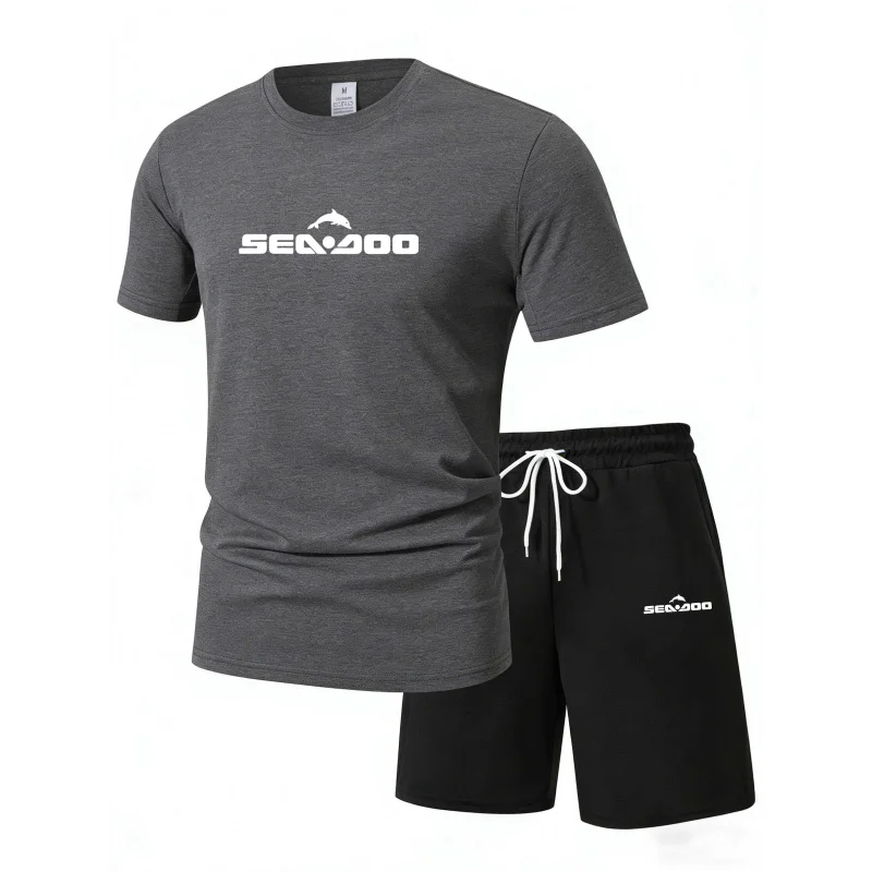 Sea Doo Seadoo Moto Printed Men's Running T-Shirt And Shorts Set Casual Elastic round Neck Sports Suit Quick Dry Comfortable view 6