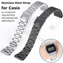 for Casio Stainless Steel Strap 18mm Metal Watchband for A158/A159/AQ230/F91W/AE1200/AE1300/B650/AQ230 Square Bracelet Wristbelt