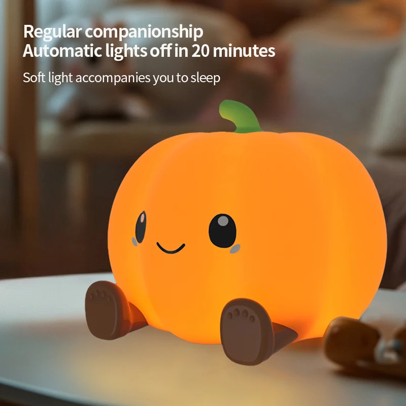 Pumpkin Night Light, Bedroom Bedside Companion Sleep Eye Protection Light Toy Small Lamp, Three-Level Dimmable Silicone Lamp