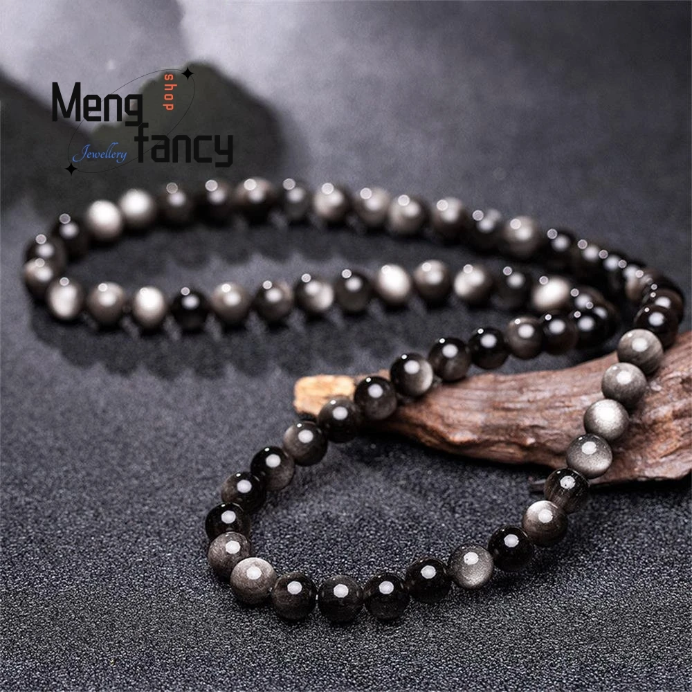 

Natural Silver Obsidian Buddha Bead Bracelet Men Women Sweater Chain Personalized Best Selling Elegant Fashion Exquisite Jewelry
