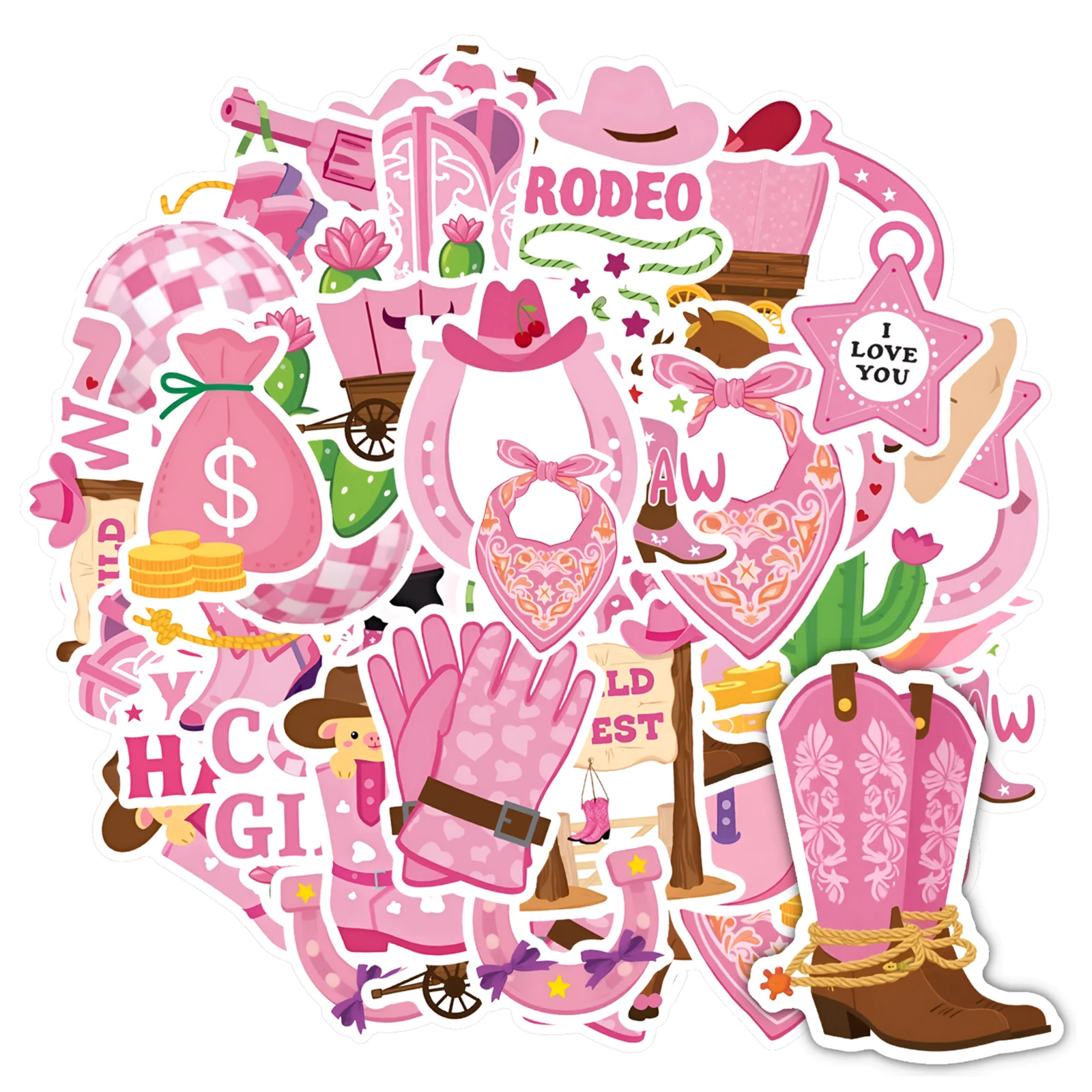 35pcs-50pcs Cute Country Stickers Colorful Rodeo Cowboy Stickers Teacher Reward Stickers For Suitcase Fridge Phone Luggage