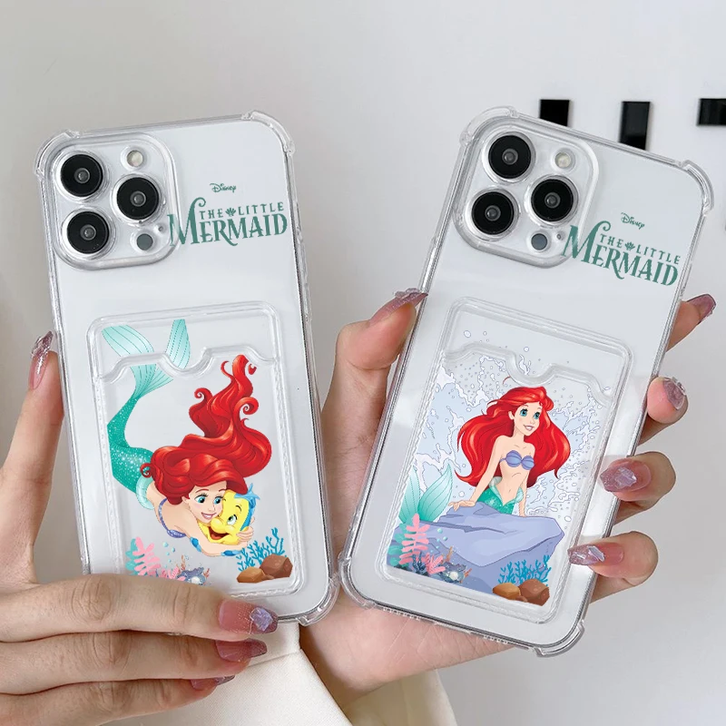 The Little Mermaid Ariel For iPhone 15 14 13 12 11 XS XR X 8 7 Pro Max Plus Mini Photo Card Bag Transparent Cover Phone Case