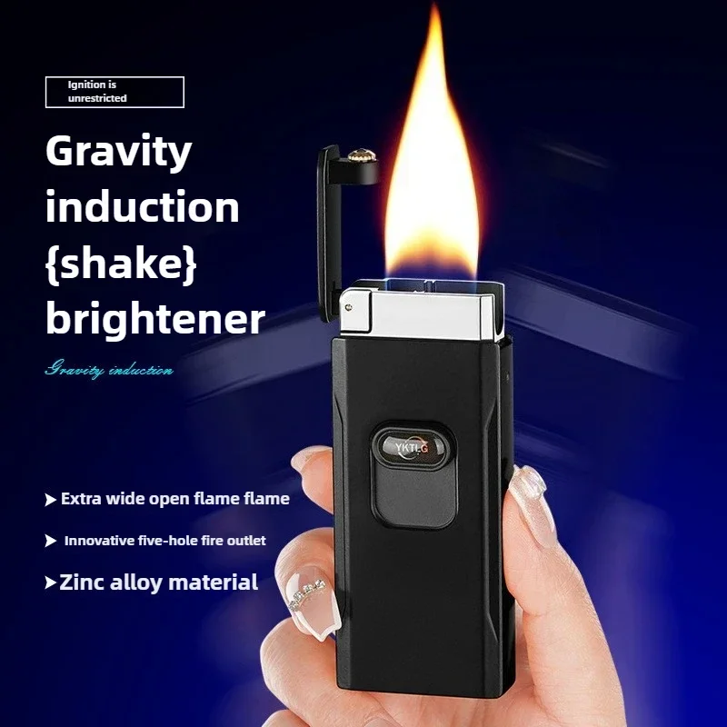 2025 Creative Lift Ultra Wide Five Open Flame Butane Gas Lighter Gravity Sensing Shake Ignition Type-C Electric Lighters Smoking - Image 2
