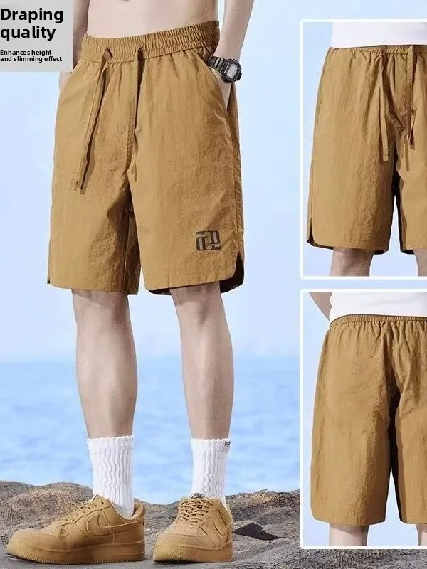 

Ice Silk Casual Men's Shorts Summer Thin Loose Quick Dry Sports Pants Open Workwear Five-Quarter Length mid Waist Polyester F...