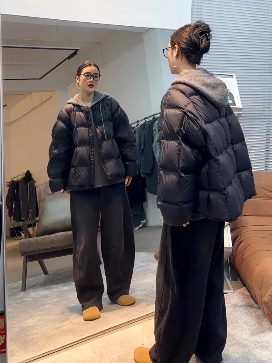 

New National Standard 50 White Duck down Block Winter Coat 2026 Black Loose Warm Bread Style Jacket Women's Fashion Commute S...