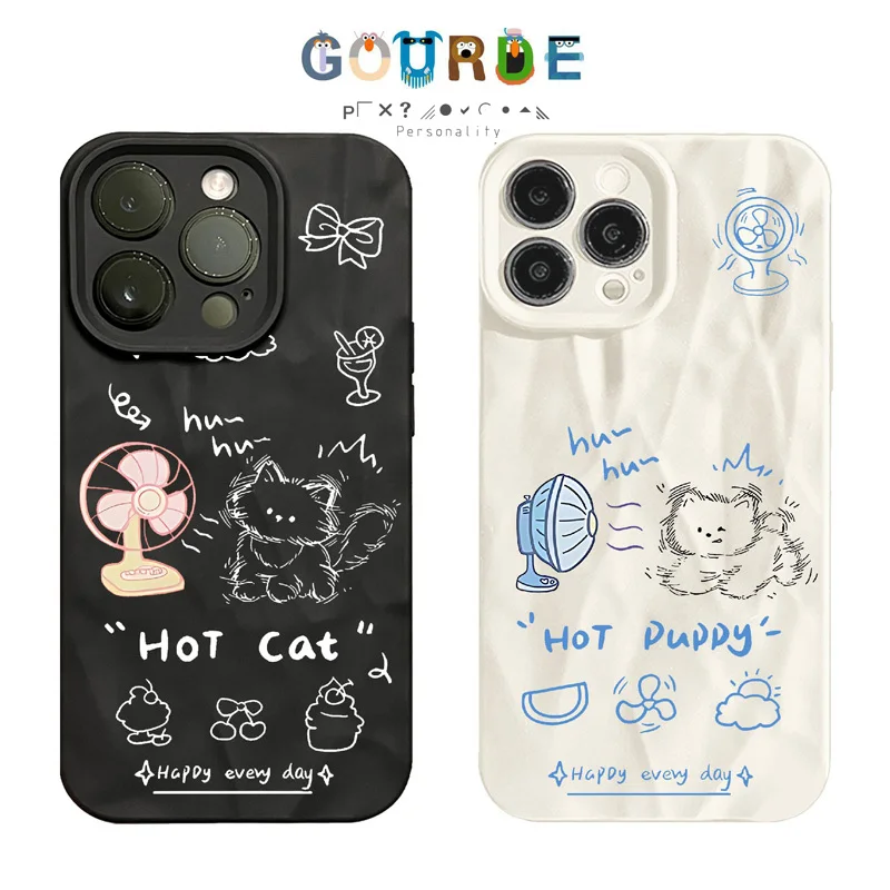 Gourde Funny Cute Casing Cat Dog Blowing Fan Phone Case for Iphone 16 15 14 13 12 11 Pro Max IP 7 8 Plus Iphon X XS XR Xs Max