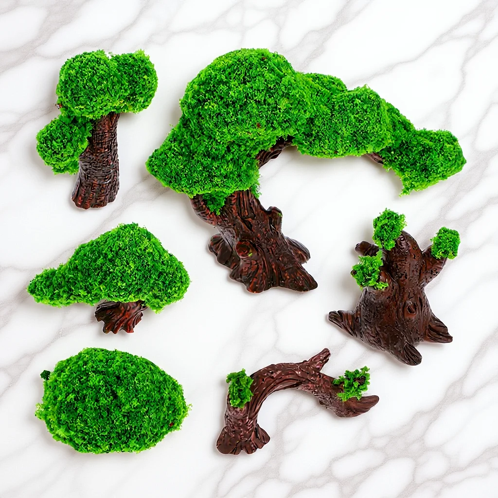 

6pcs Artificial Greenery For Micro Landscape Decor Terrarium Plants Moss Fairy Garden Tree Dollhouse Garden Accessories