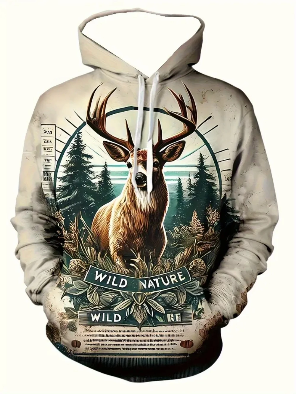 Men's Hoodie Deer Hunting 3D Print Autumn Casual Sweatshirts Vintage Pullover Polyester Tops Outdoor Comfortable Men's Clothing