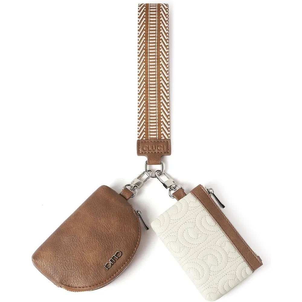 

Keychain Wallet for Women Leather Coin Purse Detachable Dual Pouch Wristlet Wallet Zipper Pocket