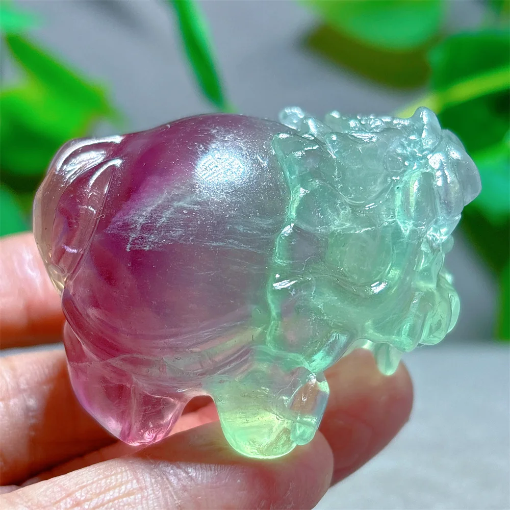 Rainbow Fluorite Dragon Turtle Crystal Natural Stone Quartz Stone Minerals Home Decoration Reiki Craft Carved Energy Healing