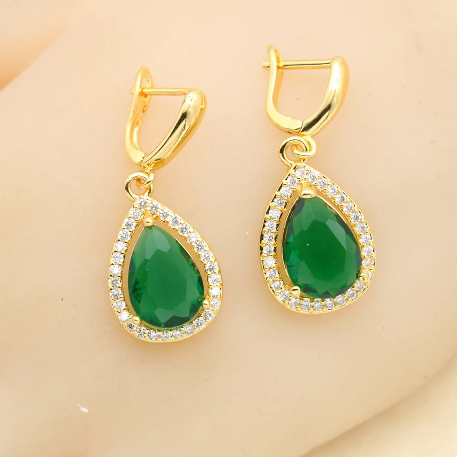 WPAITKYS Green Created Emerald White CZ Gold Color Jewelry Sets For Women Drop Earrings Necklace Pendant Rings Free Gift Box