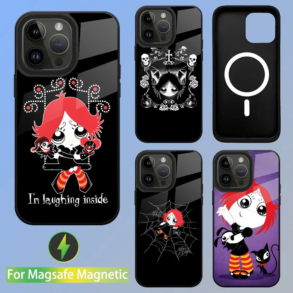 Cute Ruby Gloom Red Hair Phone Case For iPhone 15,14,13,12,11,Plus,Pro,Max Mini Magsafe Magnetic Wireless Charging