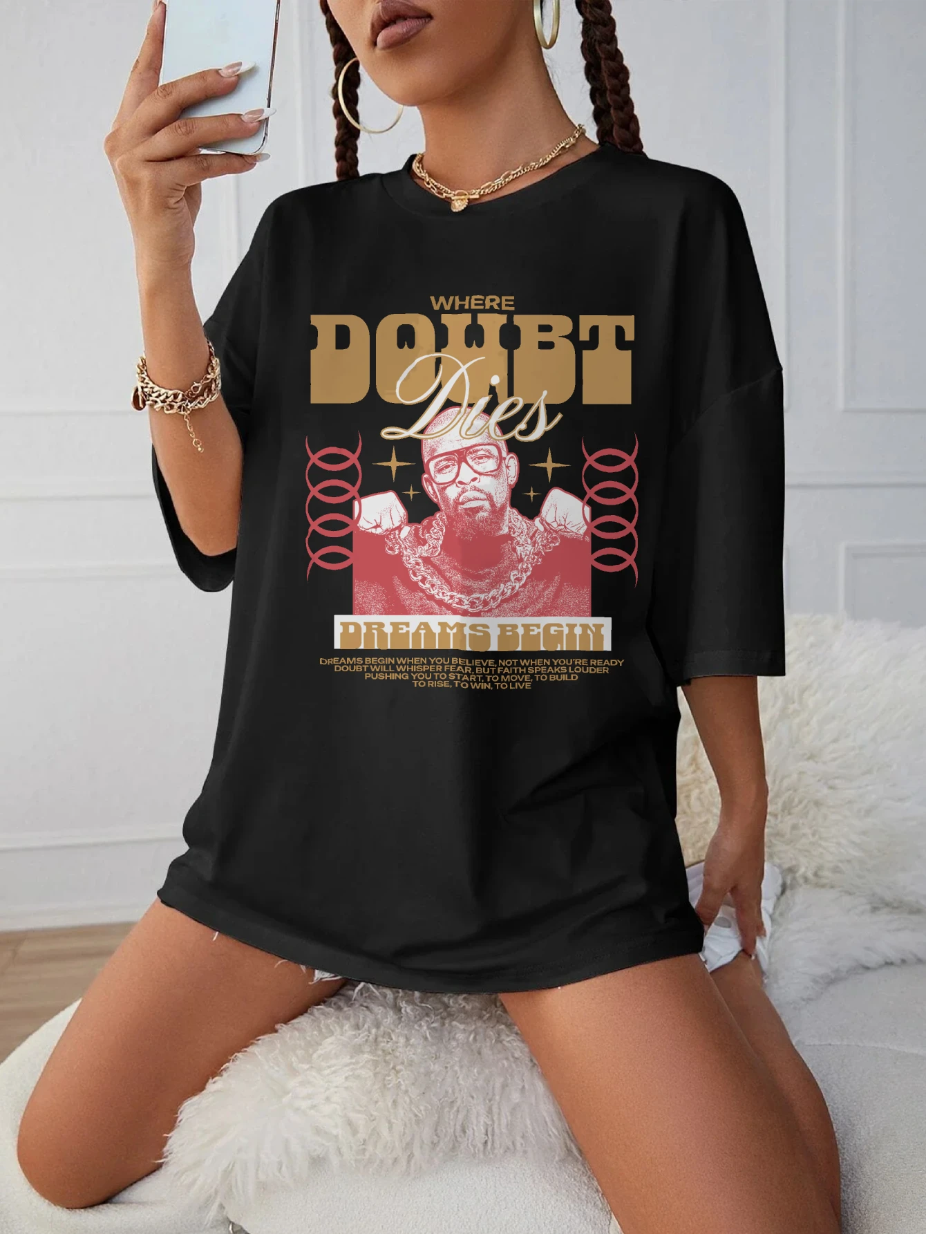 

DOUBT уютная черная рубашка с круглым вырезом для женщин, удобный осенний топ больших размеров, праздничная одежда на Хэллоуин на осень