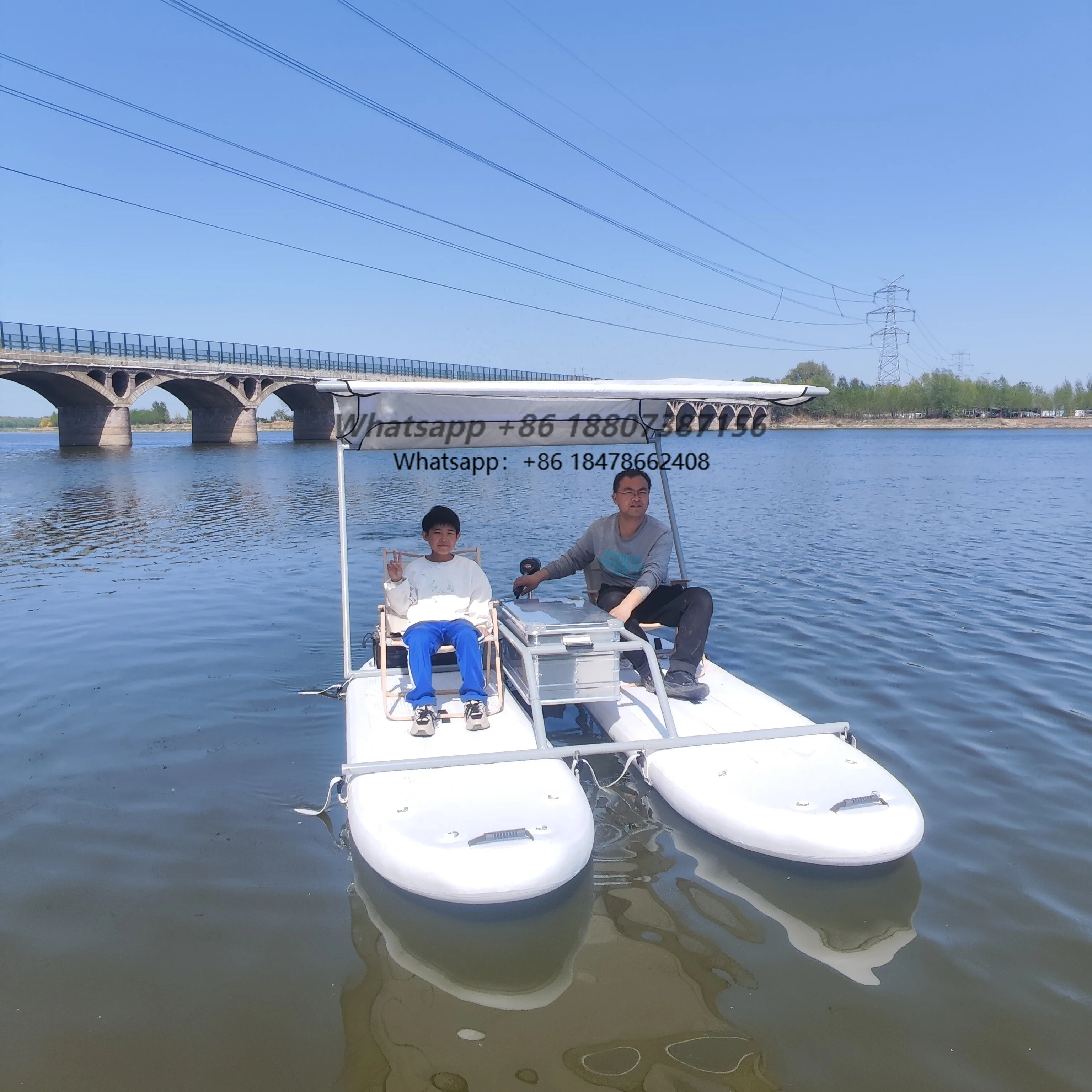 

Luxury 2 Person Mini Best Inflatable Electric Paddle Boat Aluminum Catamaran Fishing SUP Board