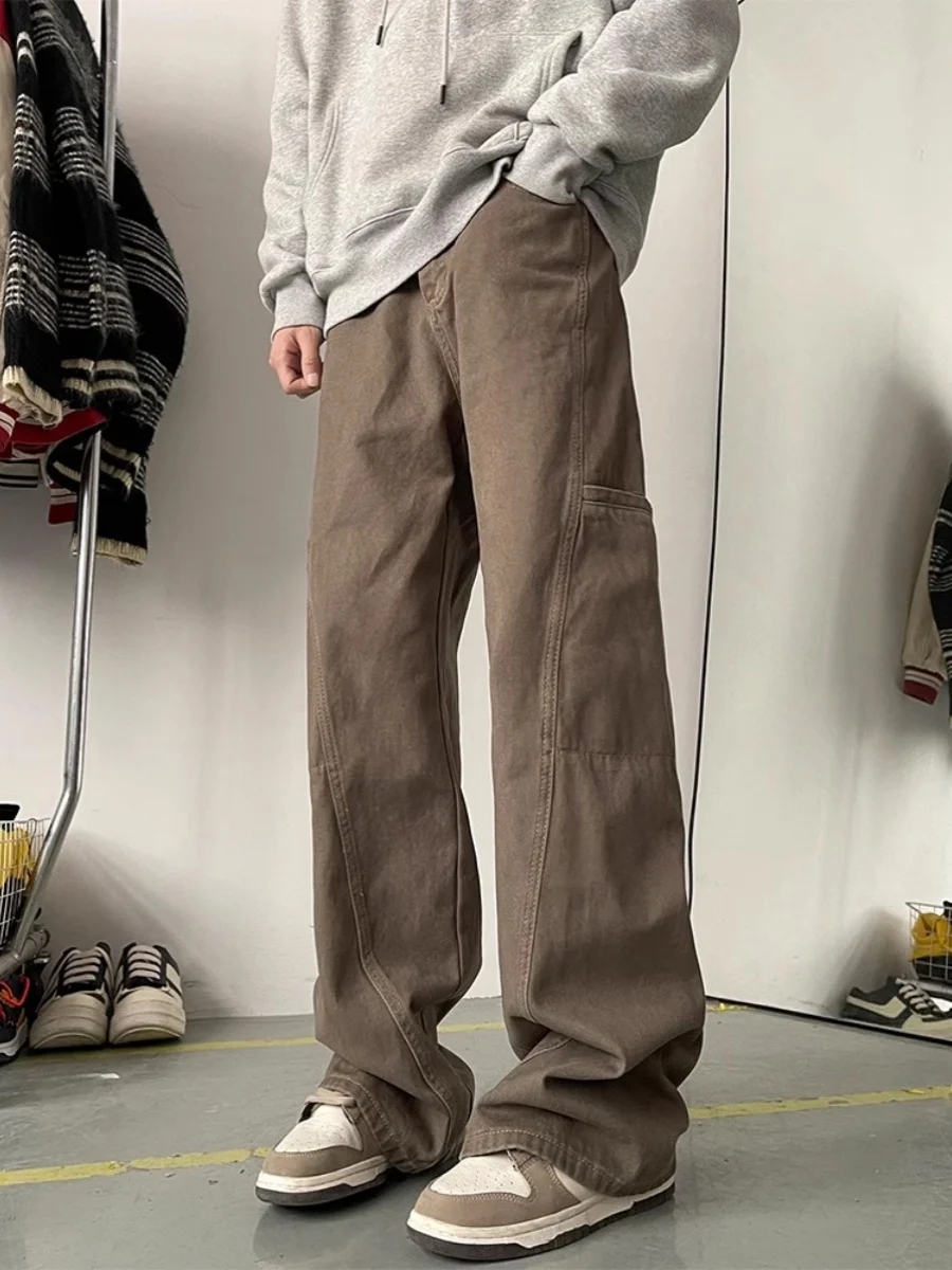 

Джинсы прямого кроя в американском ретро-стиле, коричневые, свободные, повседневные, бренд Meral Vibe, для отдыха и работы