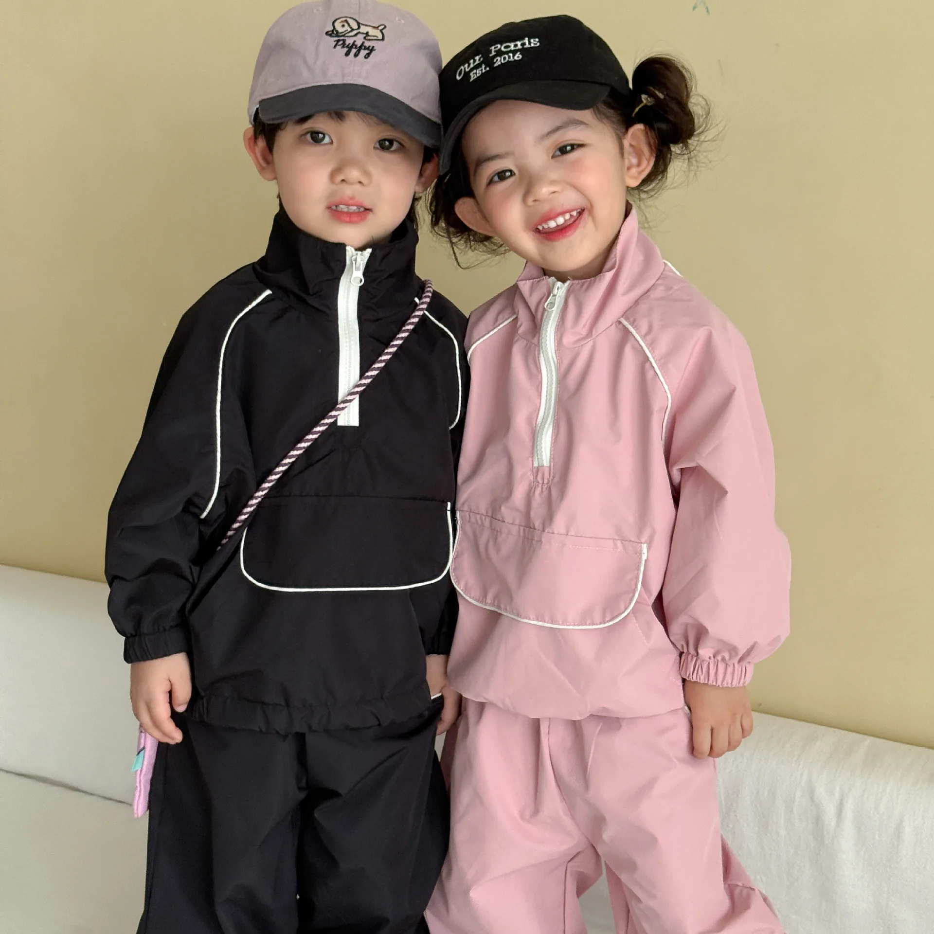 Autumn Children Long Sleeve Clothes Set Boys Girls Interchange Jacket + Casual Pants 2pcs Suit Kids Solid Loose Outfits  -125
