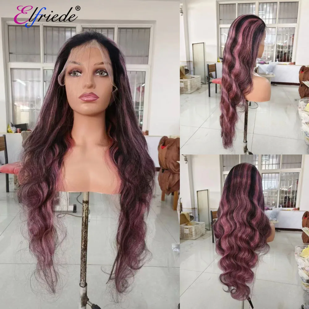 Elfriede #P1B/Pink Highlight Body Wave Lace Front Wigs for Women Lace Wig 4x4 13X4 13X6 HD Lace Frontal Wig 100% Human Hair Wigs