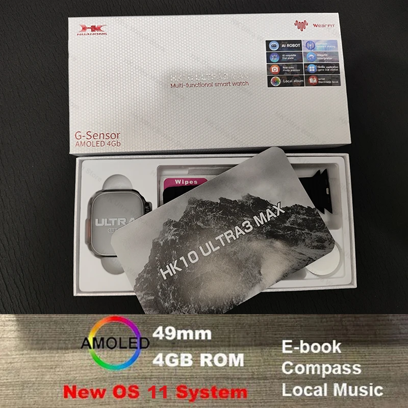 New HK10 ULTRA 3 MAX Smartwatch 2025 49mm HD AMOLED 4G ROM Bluetooth Network Call Robot Clock NFC Compass Smart Watch Men Women