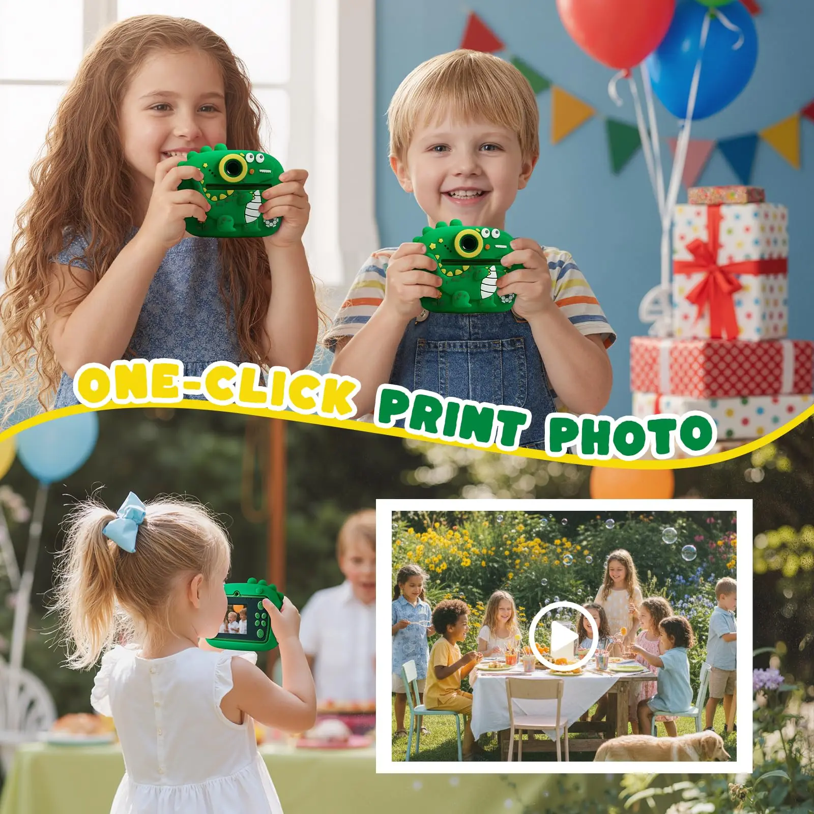 Caméra pour enfants avec double caméras avant et arrière 48MP 1080p HD Double caméras avant et arrière, cinq jeux éducatifs Noël, Hallo