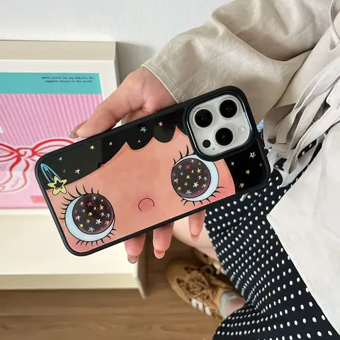 Cartoon Anime Shinning Stars Eyes Double Layers Case for iPhone 16 Pro 15 14 13 16 17 Pro Max hard Back Phone Cover