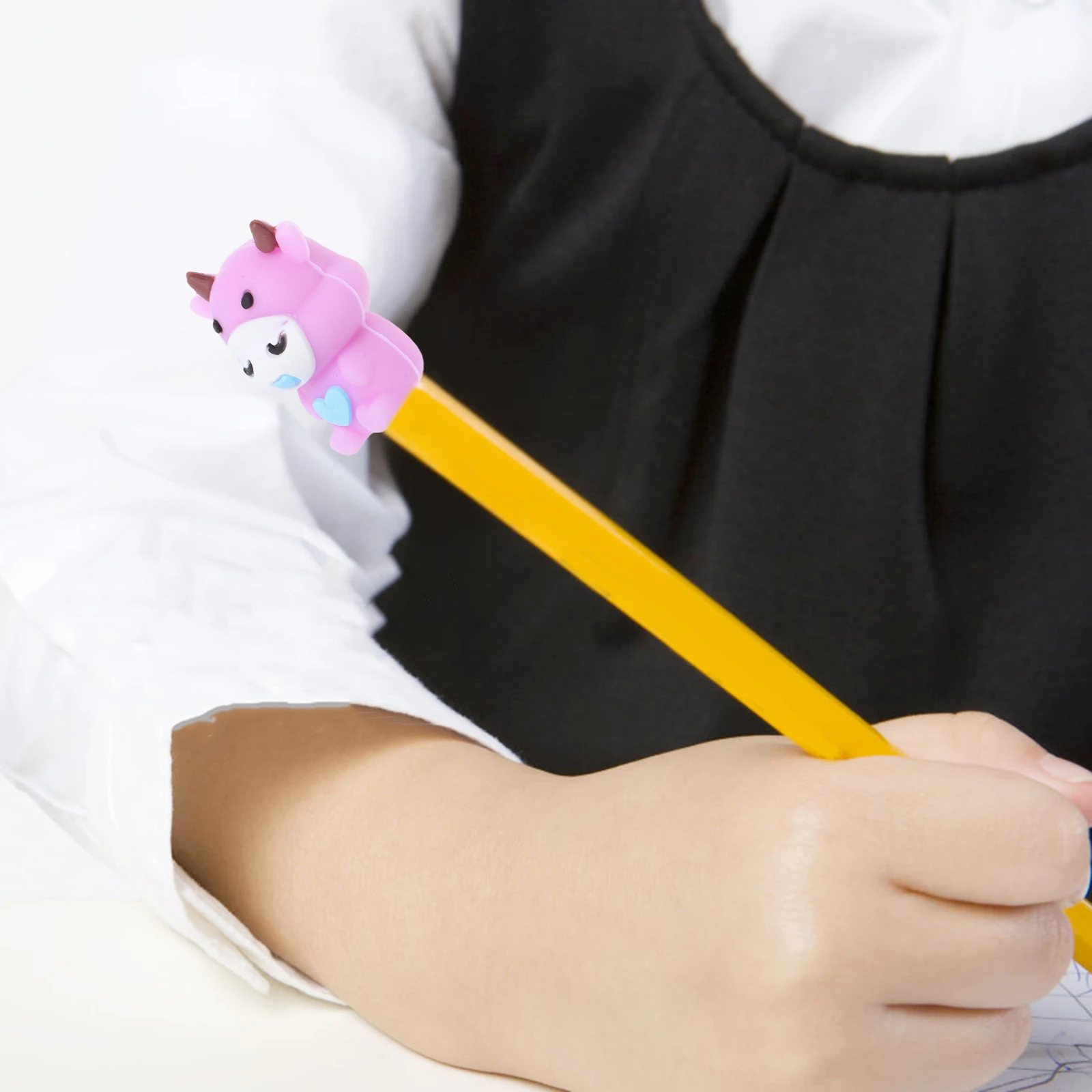 4 fundas de lápiz de animales, cubiertas bonitas de dibujos animados, extensores adorables, tapas decorativas de silicona, protectores de punta de lápiz, sombreros flexibles