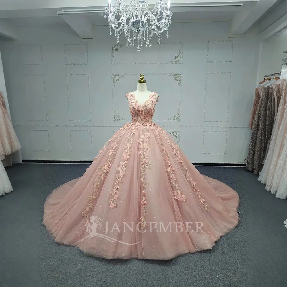 Customized Rose Pink Princess Quinceanera Dress Handmade 3D Floral Flower Skirt Sweet 16 Lsany04