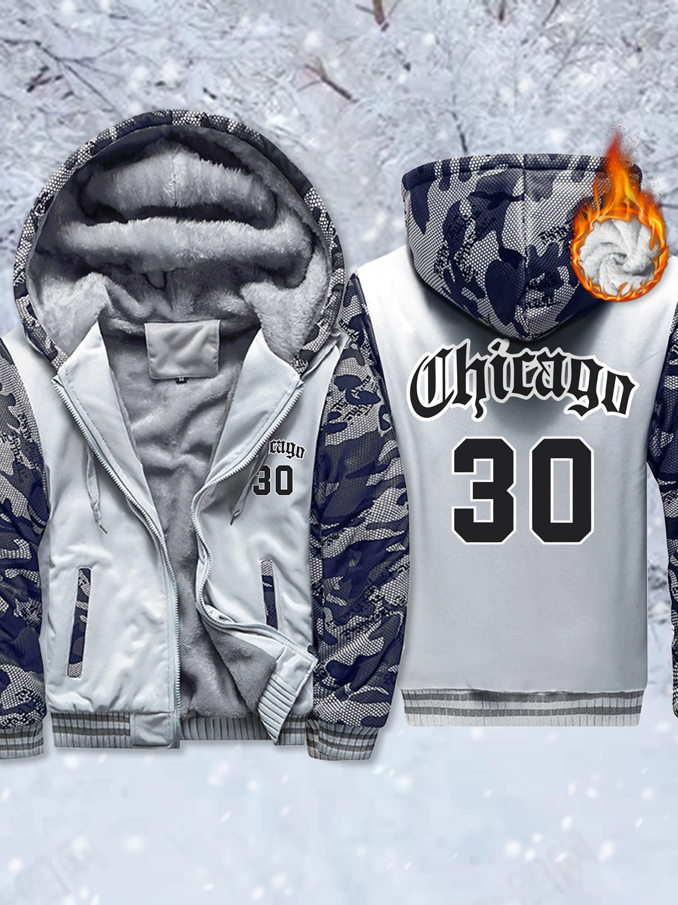 

Chicago Letter Number 30 Prints Mans Pullover Fleece Warm Streetwear Winter Fashion Sweatshirt Soft Thick Casual Hoodies