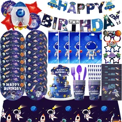 Space Astronaut Birthday Decoration Tableware Party Balloons Cups Plate Napkins Kit Banner Boys Favors Space Theme Deco Supplies