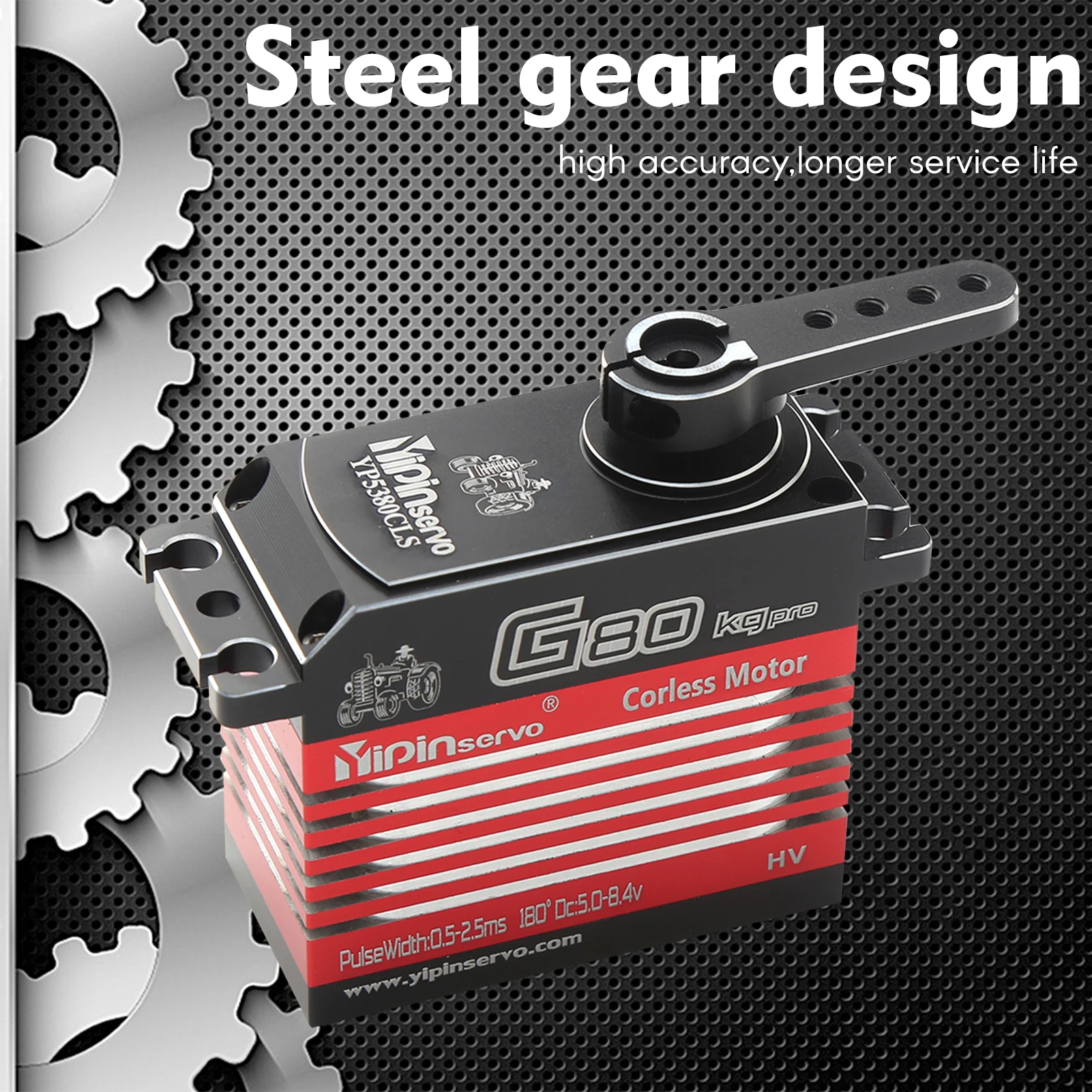 YIPINServo Digital Servo 80 kg Metallgetriebe Hohes Drehmoment Wasserdichter Ersatz für 1/5 1/6 Traxxas ARRMA KRATON BAJA RC Autoteile