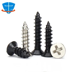 1000/100pcs Phillips Self-tapping Wood Screw M1 M1.2 M1.4 M1.7 M2 M2.3 M3 M4 Black Zinc Plated Flat Countersunk Head Cross Screw