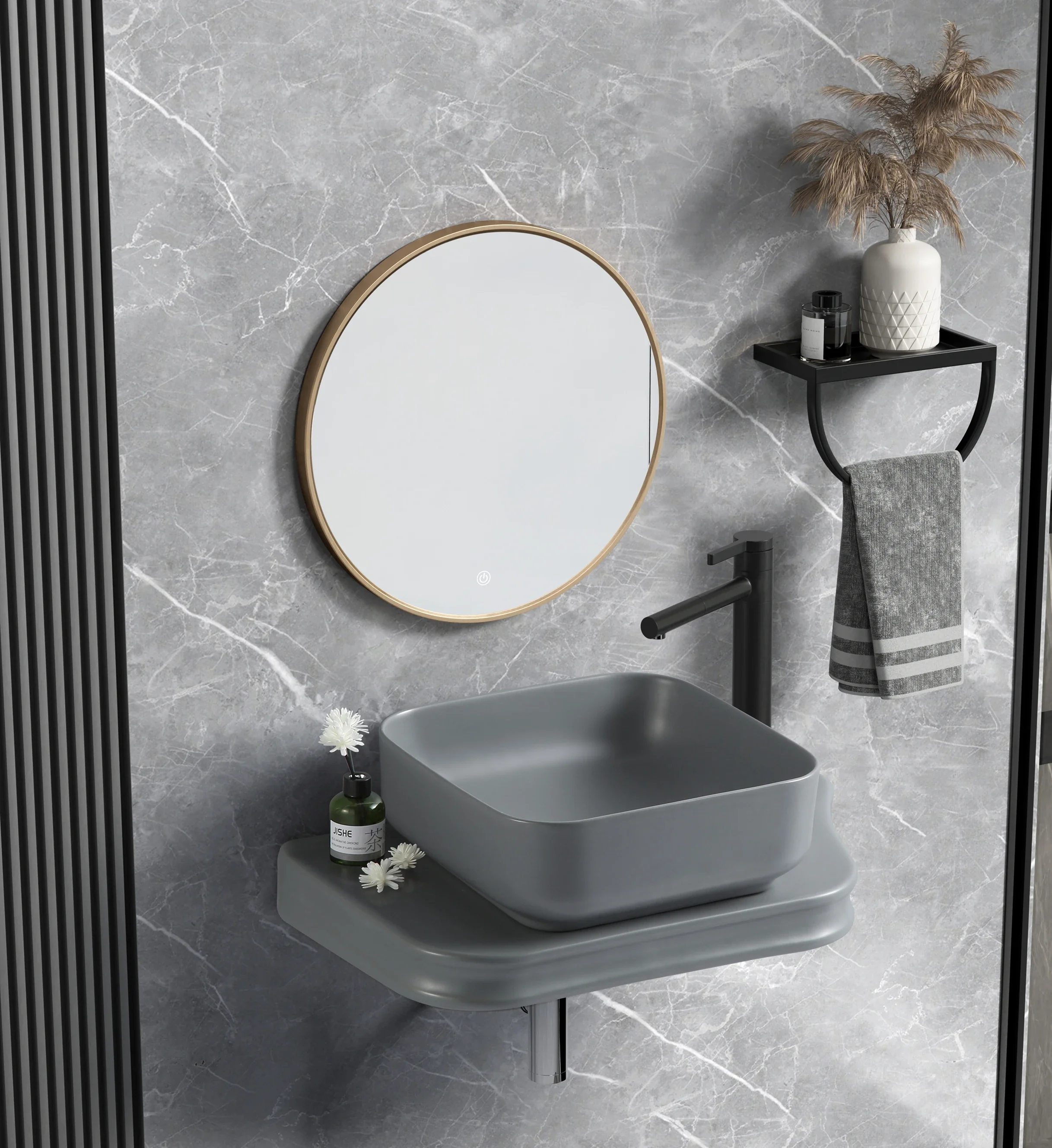 Universal Ceramic Matte Grey Rectangular Wall-Mount Basin Minimalist Solid-Color Design for Home/Office Compact Bathrooms