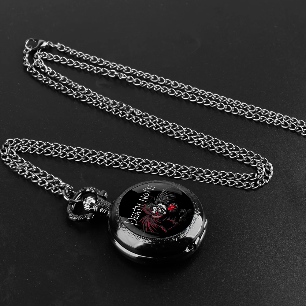 Anime Death Note Glass Dome Pocket Watch with Chain Necklace Vintage Quartz Pendant Watches Mens Women Gift