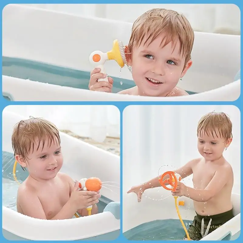 Y4UD Baby Bathtub Toy Water Sprinkler Cartoon Yellow Duck Shower for Head 3-in-1 Water for Play Battery Powered Boat Toy Infa