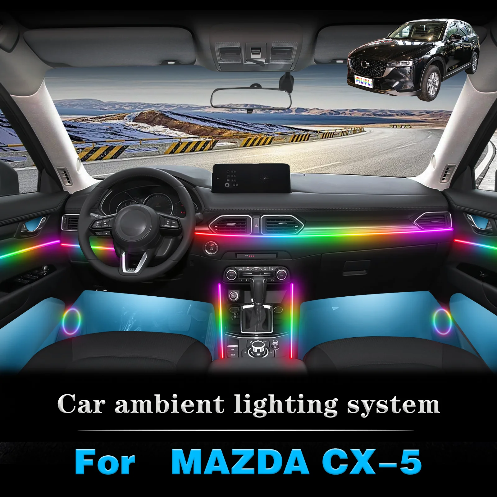

Для MAZDA CX-5 салон автомобиля комплект окружающей лампы RGB 64-цветный светодиодный умный пульт дистанционного управления энергосберегающие эффективные фонари