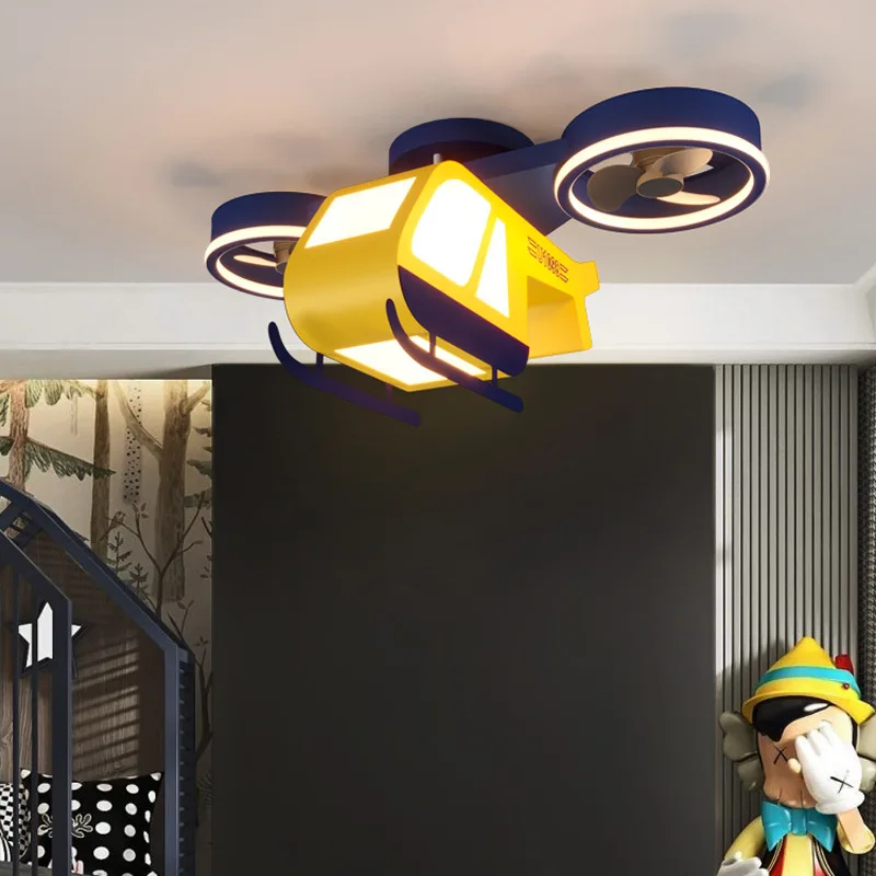 Acrílico dos desenhos animados helicóptero design ventilador de teto lâmpada led lampara techo abajur para quarto luz das crianças lampe