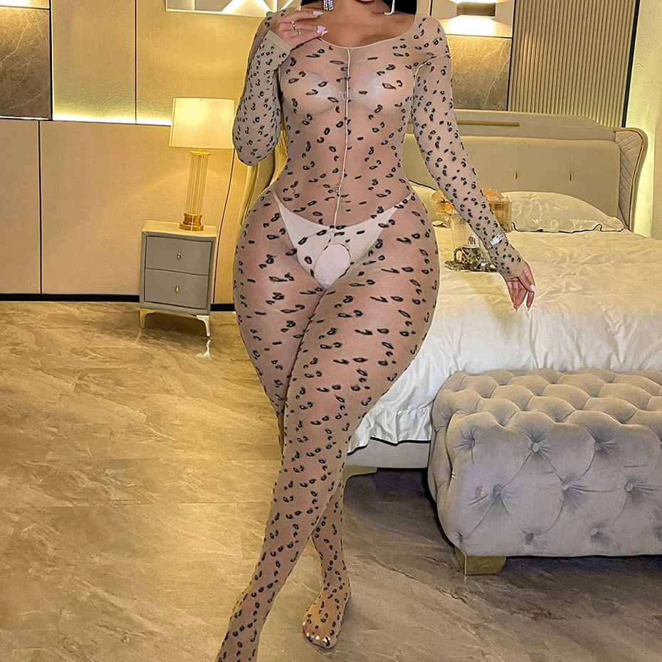 

Sexy Lingerie Women Underwear Leopard Bodysuit Nightwear Open Crotch Teddy Bodystocking Erotic Lingerie Porno Costume Outfit