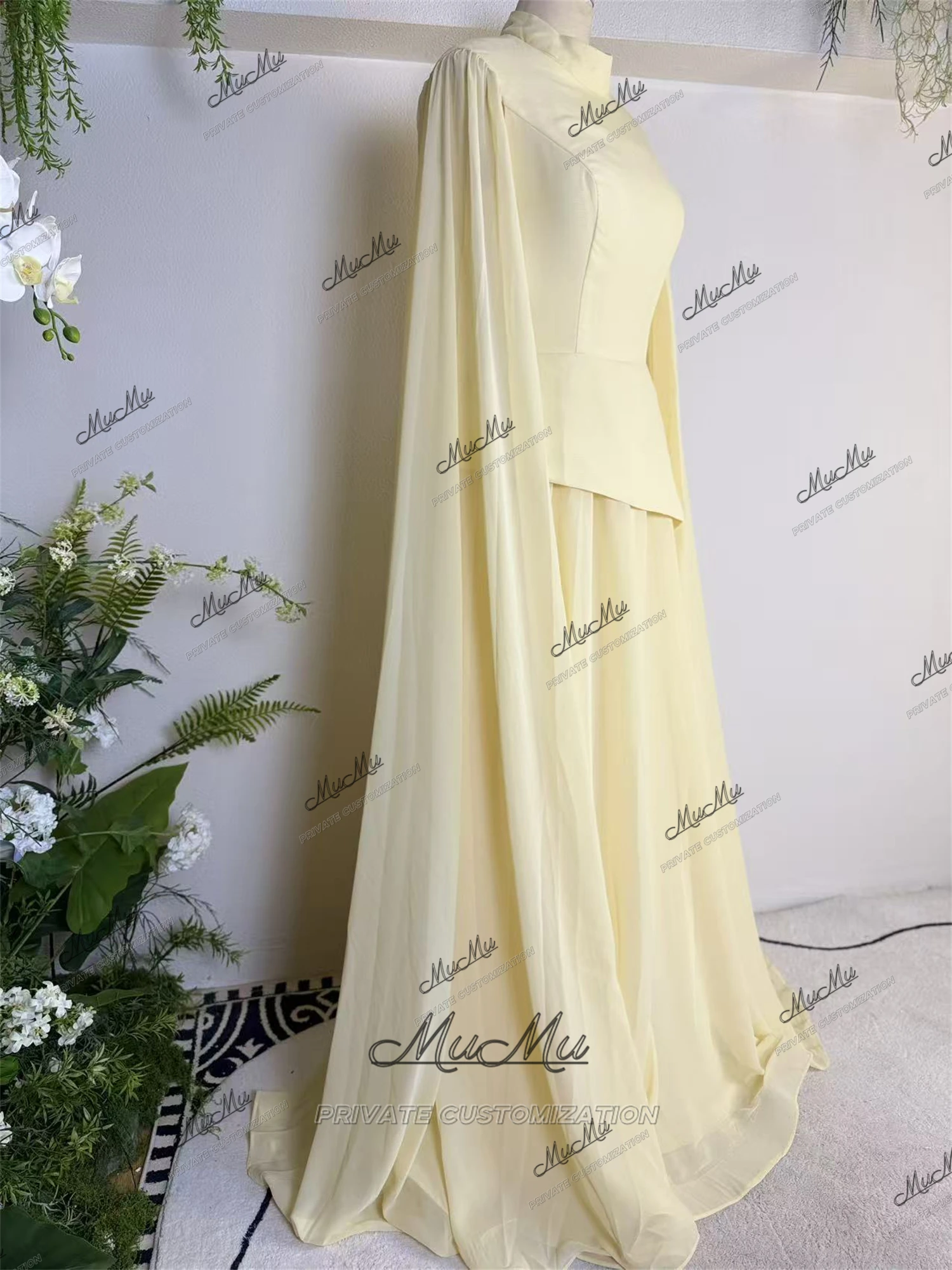 MuMu Customized Elegant Evening Dresses Elegant and Beautiful Womens Dresses yellow Long-sleeved dresses Beautiful Prom Dresses image 2