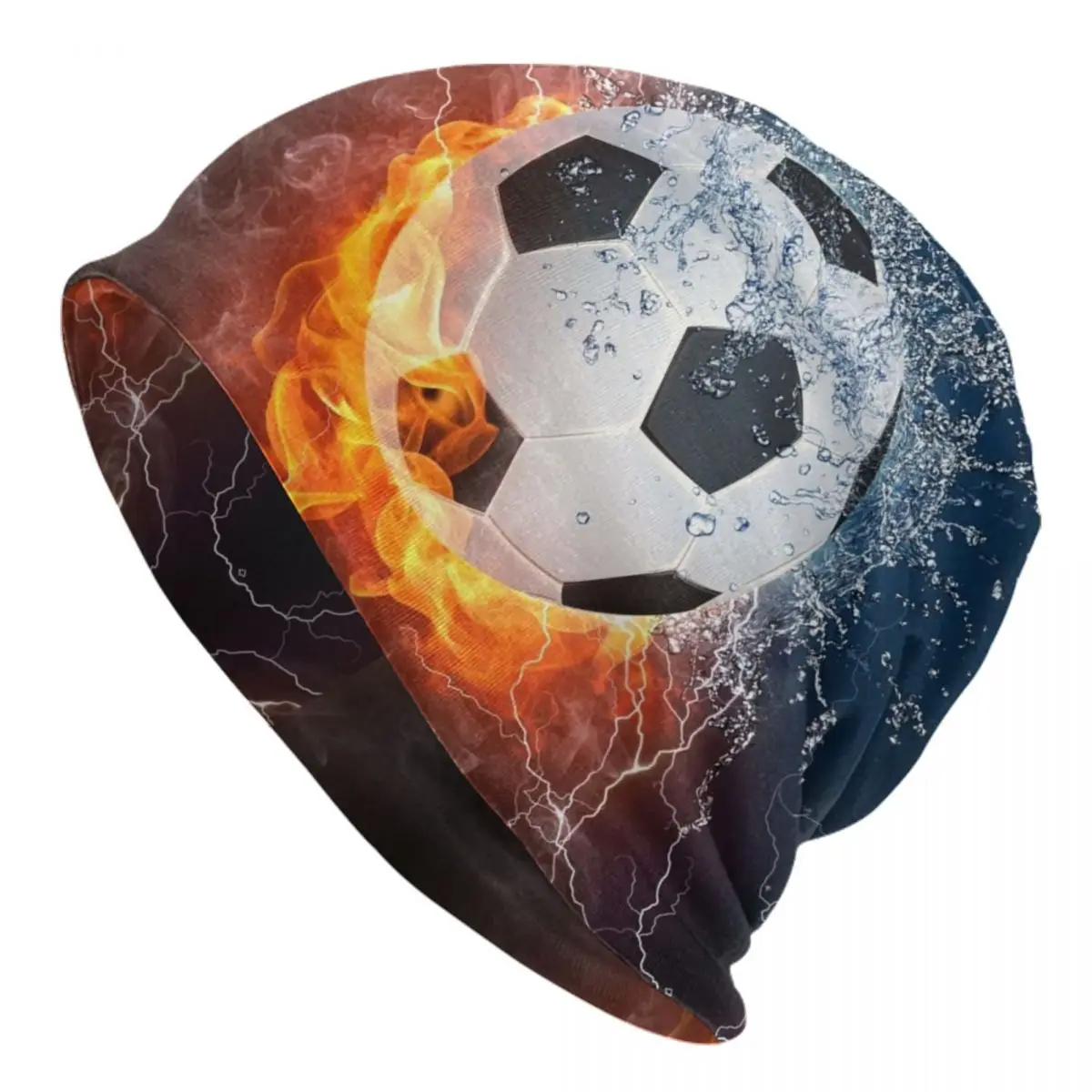 Custom Flaming Football   Soccer Bonnet Hat Knitted Hat Fashion Unisex Flames Warm Winter Beanies Cap