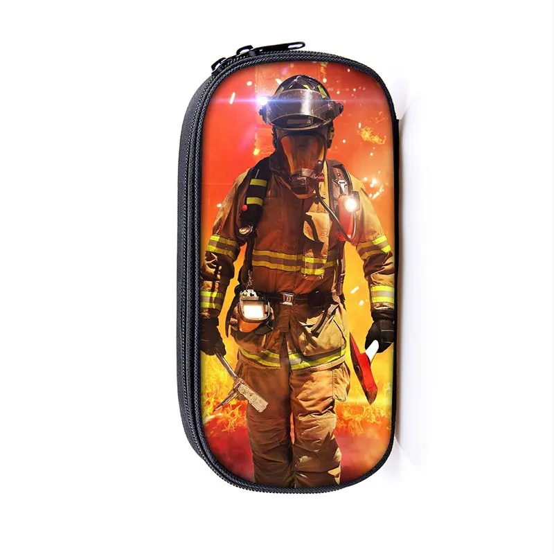 Fireman Rescue Team Print Cosmetic Case Pencil Bag Firefighter Stationary Bag Teenager Pencil Box School Case Supplies Gift