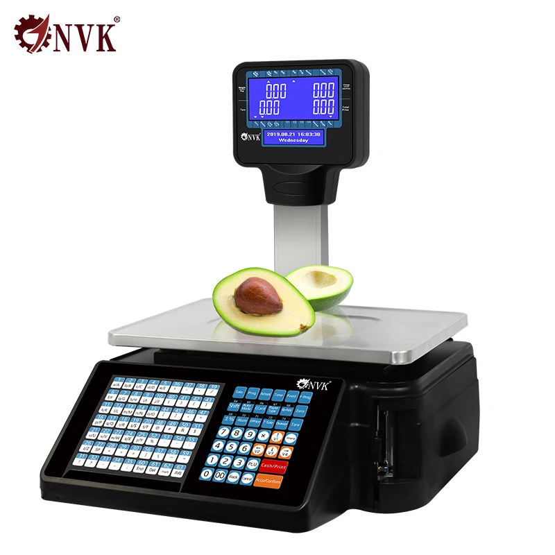 NVK Supermarket Rs232/Lan Barcode Label Printing Electronic Receipt Printing 30kg Weighing Scale Spanish Arabic Retail Shop