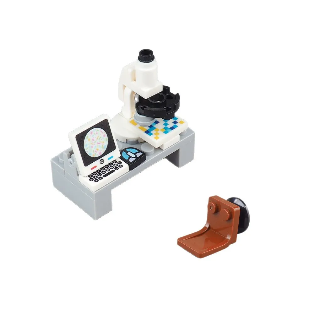 MOC City Laboratory Building Kit – Krankenhaus-Betriebsplattform-Werkbank mit Mikroskop, Becher und Ziegelsteinen