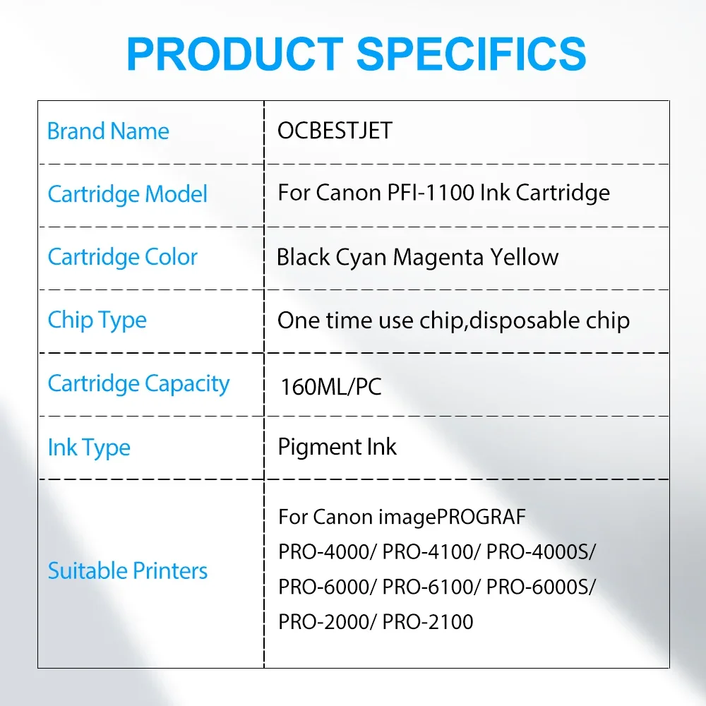 PFI-1100 160ML 1 PC Compatible Ink Cartridge With Pigment Ink For Canon PRO 2000 4000 6000 PRO-6100 PRO-4000s PRO-6000s Printer